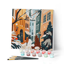 Load image into Gallery viewer, Mini Paint by numbers 8"x8" framed - Snowy Alley Figured'Art UK