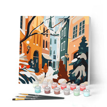Load image into Gallery viewer, Mini Paint by numbers 8"x8" framed - Snowy Alley Figured'Art UK