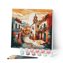 Load image into Gallery viewer, Mini Paint by numbers 8"x8" framed - Sunny Village Church Figured'Art UK