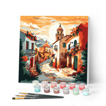 Load image into Gallery viewer, Mini Paint by numbers 8"x8" framed - Sunny Village Church Figured'Art UK