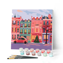 Load image into Gallery viewer, Mini Paint by numbers 8"x8" framed - Colorful Christmas Street Figured'Art UK