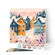 Load image into Gallery viewer, Mini Paint by numbers 8"x8" framed - Lovely Winter Village Figured'Art UK