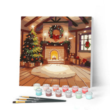 Load image into Gallery viewer, Mini Paint by numbers 8"x8" framed - Cozy Christmas Room Figured'Art UK