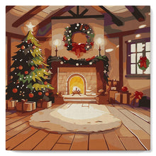 Load image into Gallery viewer, Mini Paint by numbers 8"x8" framed - Cozy Christmas Room