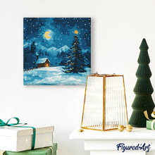 Load image into Gallery viewer, Mini Paint by numbers 8"x8" framed - Starry Christmas Night