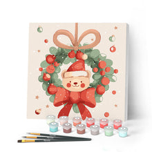Load image into Gallery viewer, Mini Paint by numbers 8"x8" framed - Christmas Wreath Bear Figured'Art UK