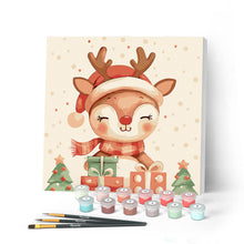 Load image into Gallery viewer, Mini Paint by numbers 8"x8" framed - Festive Reindeer Figured'Art UK