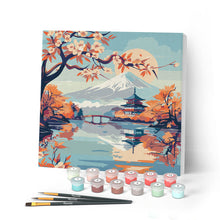 Load image into Gallery viewer, Mini Paint by numbers 20x20cm framed - Lake and Mount Fuji Figured'Art UK