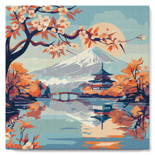 Load image into Gallery viewer, Mini Paint by numbers 20x20cm framed - Lake and Mount Fuji