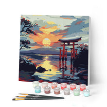 Load image into Gallery viewer, Mini Paint by numbers 20x20cm framed - Torii Gate at Sunset Figured'Art UK