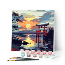 Load image into Gallery viewer, Mini Paint by numbers 20x20cm framed - Torii Gate at Sunset Figured'Art UK