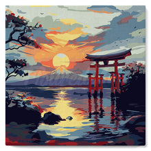 Load image into Gallery viewer, Mini Paint by numbers 20x20cm framed - Torii Gate at Sunset
