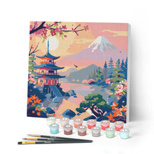 Load image into Gallery viewer, Mini Paint by numbers 20x20cm framed - Pagoda and Mount Fuji Figured'Art UK