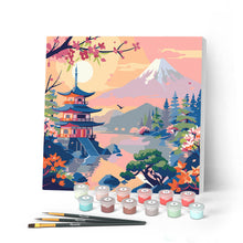 Load image into Gallery viewer, Mini Paint by numbers 20x20cm framed - Pagoda and Mount Fuji Figured'Art UK