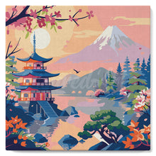 Load image into Gallery viewer, Mini Paint by numbers 20x20cm framed - Pagoda and Mount Fuji