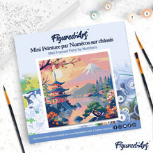 Load image into Gallery viewer, Mini Paint by numbers 20x20cm framed - Pagoda and Mount Fuji