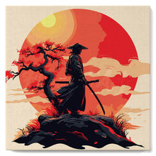 Load image into Gallery viewer, Mini Paint by numbers 20x20cm framed - Samurai at Sunset