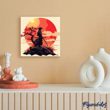Load image into Gallery viewer, Mini Paint by numbers 20x20cm framed - Samurai at Sunset
