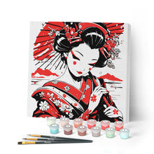 Load image into Gallery viewer, Mini Paint by numbers 20x20cm framed - Red and Black Geisha Figured'Art UK