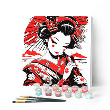 Load image into Gallery viewer, Mini Paint by numbers 20x20cm framed - Red and Black Geisha Figured'Art UK