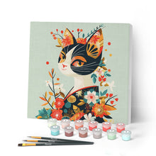 Load image into Gallery viewer, Mini Paint by numbers 20x20cm framed - Floral Cat in Kimono Figured'Art UK