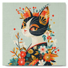 Load image into Gallery viewer, Mini Paint by numbers 20x20cm framed - Floral Cat in Kimono