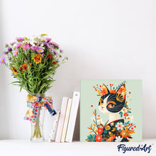 Load image into Gallery viewer, Mini Paint by numbers 20x20cm framed - Floral Cat in Kimono