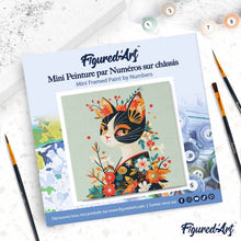 Load image into Gallery viewer, Mini Paint by numbers 20x20cm framed - Floral Cat in Kimono