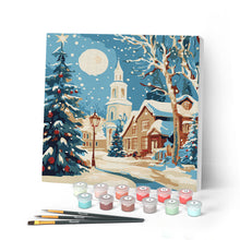 Load image into Gallery viewer, Mini Paint by numbers 20x20cm framed - Snowy Christmas Street Figured'Art UK