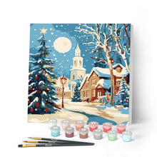 Load image into Gallery viewer, Mini Paint by numbers 20x20cm framed - Snowy Christmas Street Figured'Art UK