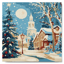 Load image into Gallery viewer, Mini Paint by numbers 20x20cm framed - Snowy Christmas Street
