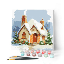 Load image into Gallery viewer, Mini Paint by numbers 20x20cm framed - Winter Brick House Figured'Art UK