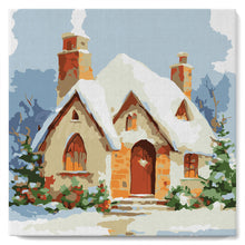 Load image into Gallery viewer, Mini Paint by numbers 20x20cm framed - Winter Brick House