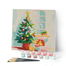 Load image into Gallery viewer, Mini Paint by numbers 20x20cm framed - Christmas Tree and Fireplace Figured'Art UK