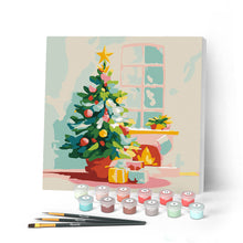 Load image into Gallery viewer, Mini Paint by numbers 20x20cm framed - Christmas Tree and Fireplace Figured'Art UK