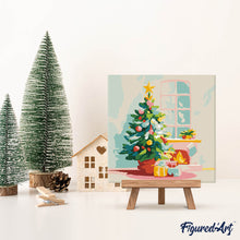 Load image into Gallery viewer, Mini Paint by numbers 20x20cm framed - Christmas Tree and Fireplace