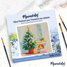 Load image into Gallery viewer, Mini Paint by numbers 20x20cm framed - Christmas Tree and Fireplace