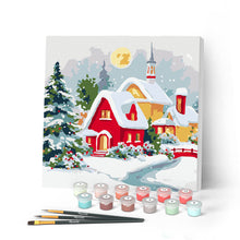 Load image into Gallery viewer, Mini Paint by numbers 20x20cm framed - Winter Red House Figured'Art UK