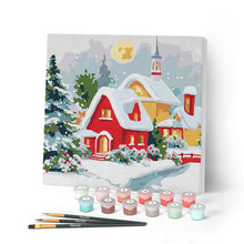 Load image into Gallery viewer, Mini Paint by numbers 20x20cm framed - Winter Red House Figured'Art UK
