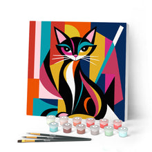 Load image into Gallery viewer, Paint by numbers kit for adults Mini Paint by numbers Bold Abstract Cat 20x20cm already framed Figured'Art UK