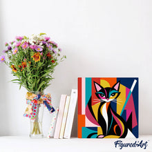 Load image into Gallery viewer, Mini Paint by numbers Bold Abstract Cat 20x20cm already framed