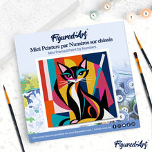 Load image into Gallery viewer, Mini Paint by numbers Bold Abstract Cat 20x20cm already framed