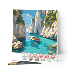 Load image into Gallery viewer, Paint by numbers kit for adults Mini Paint by numbers Peaceful Blue Cove 20x20cm already framed Figured'Art UK