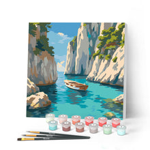 Load image into Gallery viewer, Paint by numbers kit for adults Mini Paint by numbers Peaceful Blue Cove 20x20cm already framed Figured'Art UK