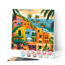 Load image into Gallery viewer, Paint by numbers kit for adults Mini Paint by numbers Moroccan Seaside Town 20x20cm already framed Figured'Art UK
