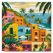Load image into Gallery viewer, Mini Paint by numbers Moroccan Seaside Town 20x20cm already framed