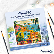 Load image into Gallery viewer, Mini Paint by numbers Moroccan Seaside Town 20x20cm already framed