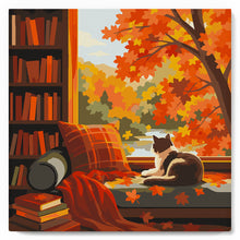 Load image into Gallery viewer, Mini Paint by numbers Cat's Autumn View 20x20cm already framed