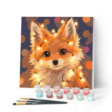 Load image into Gallery viewer, Paint by numbers kit for adults Mini Paint by numbers Little Fox with Light Bulbs 20x20cm already framed Figured'Art UK