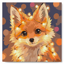 Load image into Gallery viewer, Mini Paint by numbers Little Fox with Light Bulbs 20x20cm already framed